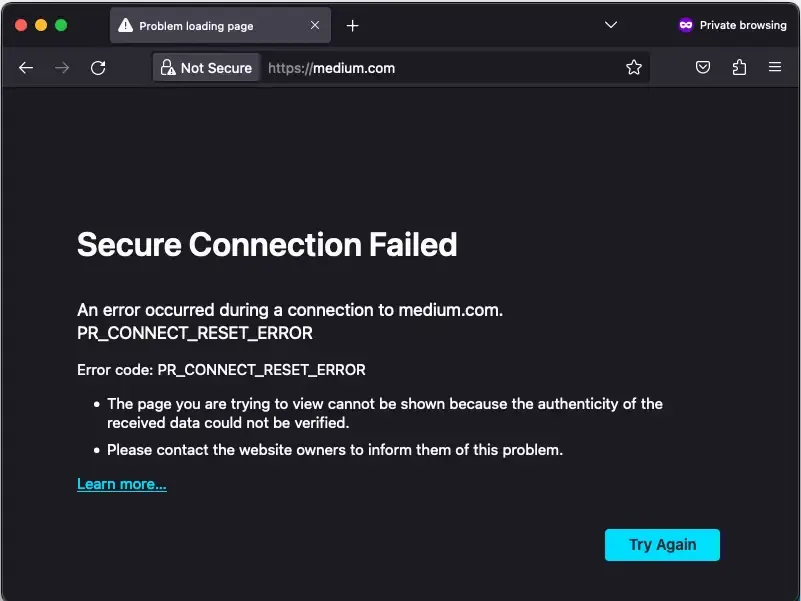 Truy cập medium.com bị lỗi