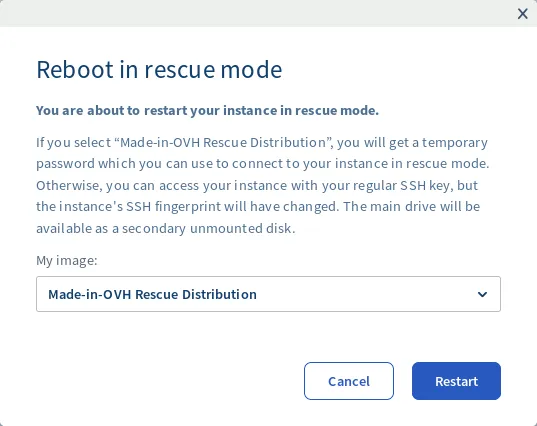 Reboot in rescue mode – OVH Cloud