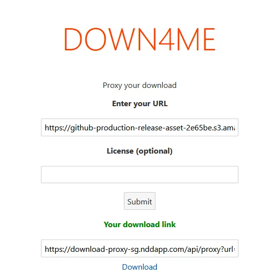 Nhập URL và submit để lấy link download