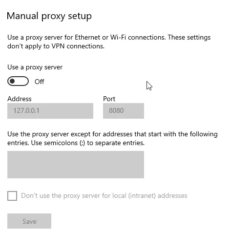 Mở Proxy setup trên Windows 10 thì không thấy cài đặt Socks Proxy
