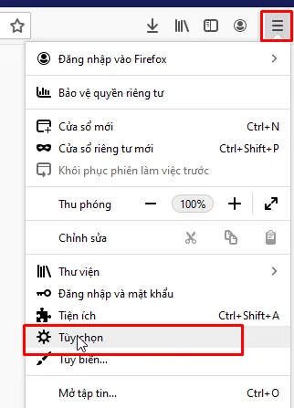 Menu -> Tùy chọn